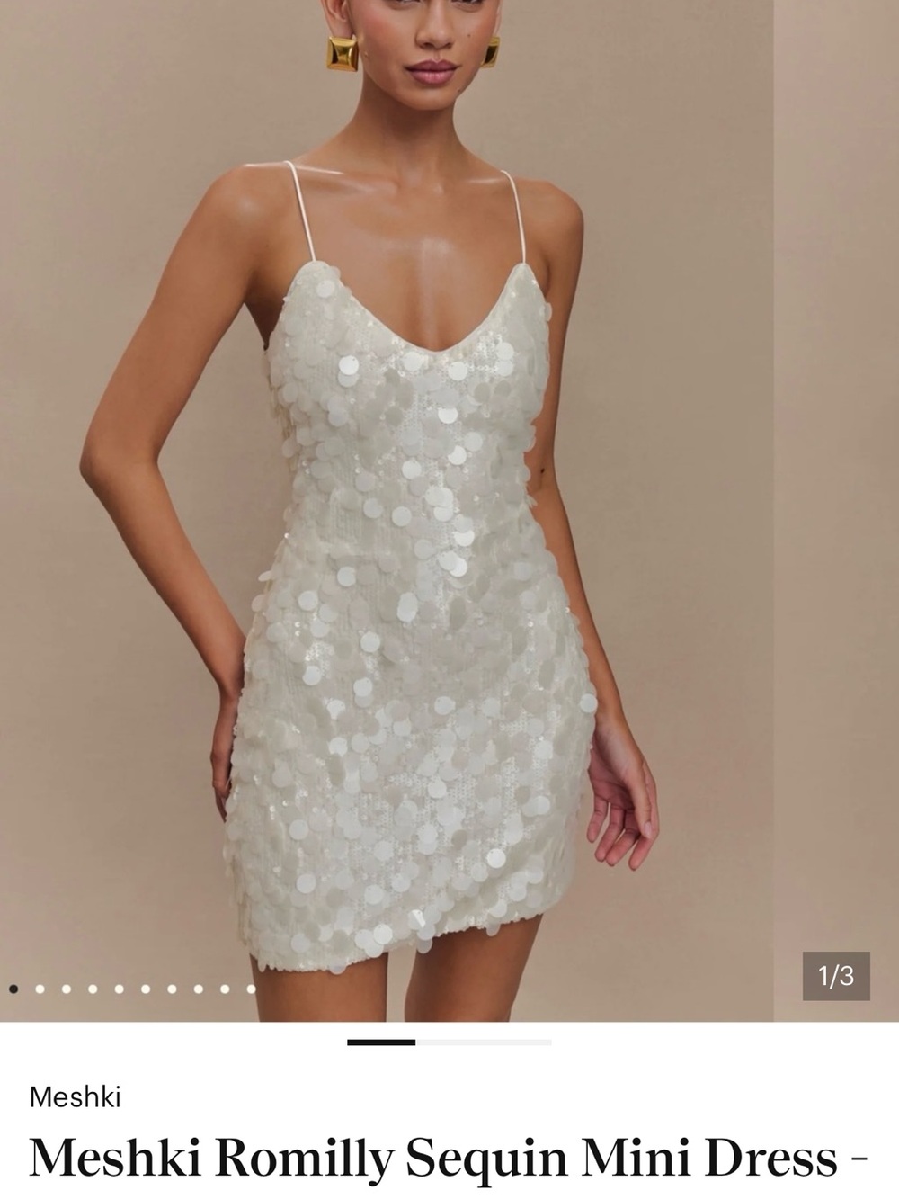 Meshki White Sequin Mini Dress with Thin Straps